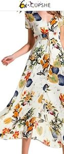 Cupshe Floral Print Front Button Slit Dress, sz S